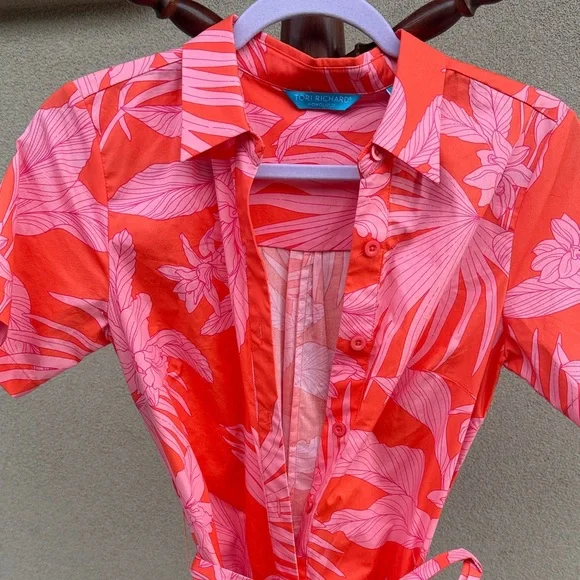 Tori Richard Red and Pink Leaf Print Shirt